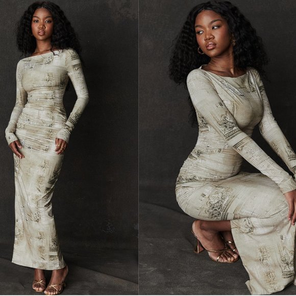 HOUSE OF CB 'Lanetta' Pale Sage Print Maxi Dress NWOT - Picture 4 of 5